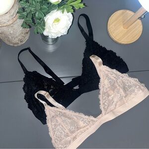Fashion Nova Lace Triangle Bralette Duo - Black and Cream